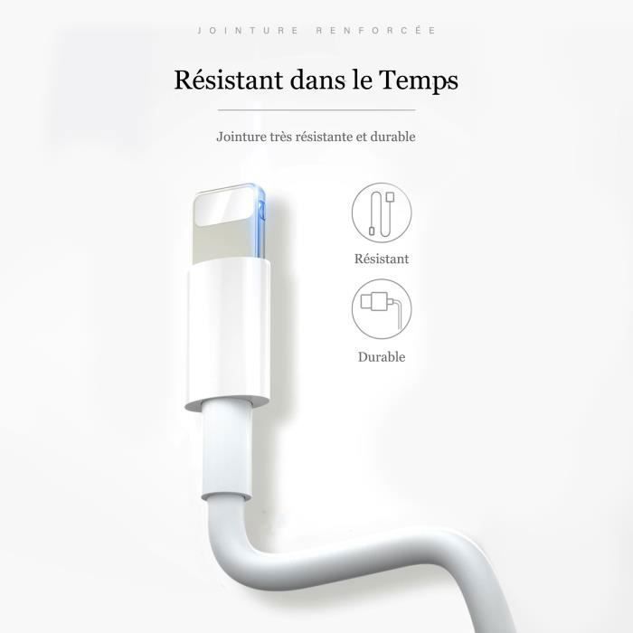 Chargeur - Apple - Renforcé - Charge Rapide - 1 mètre - Compatible iPhone et iPad