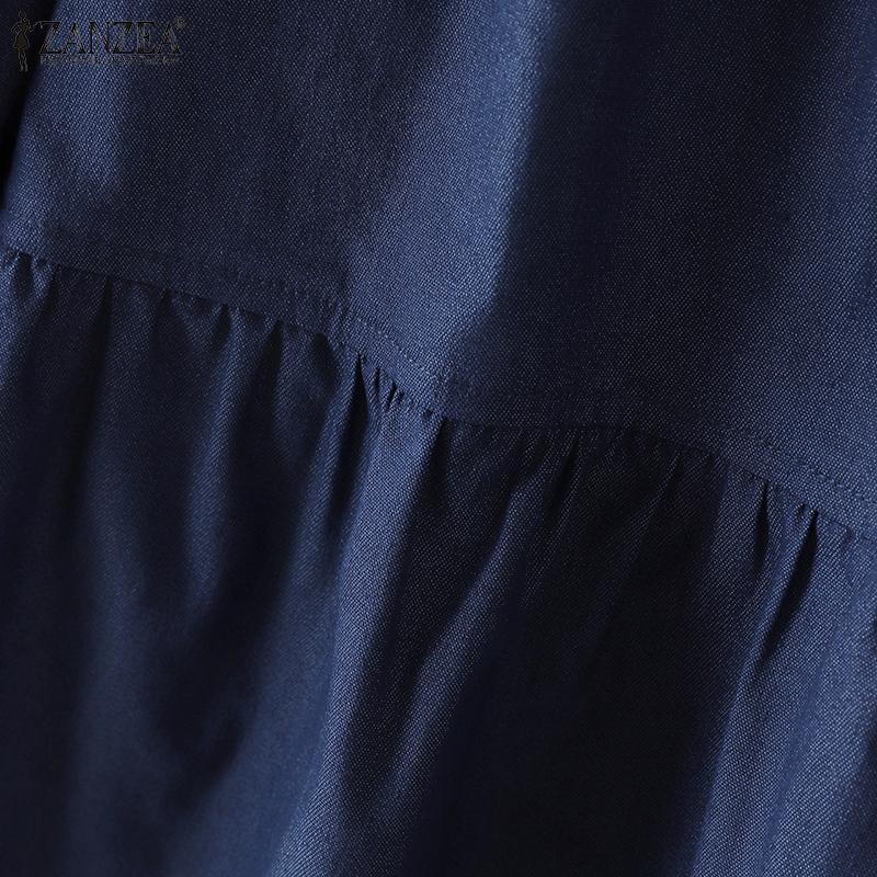 ZANZEA Женская повседневная свободная блузка из синего денима с V-образным вырезом и длинным рукавом