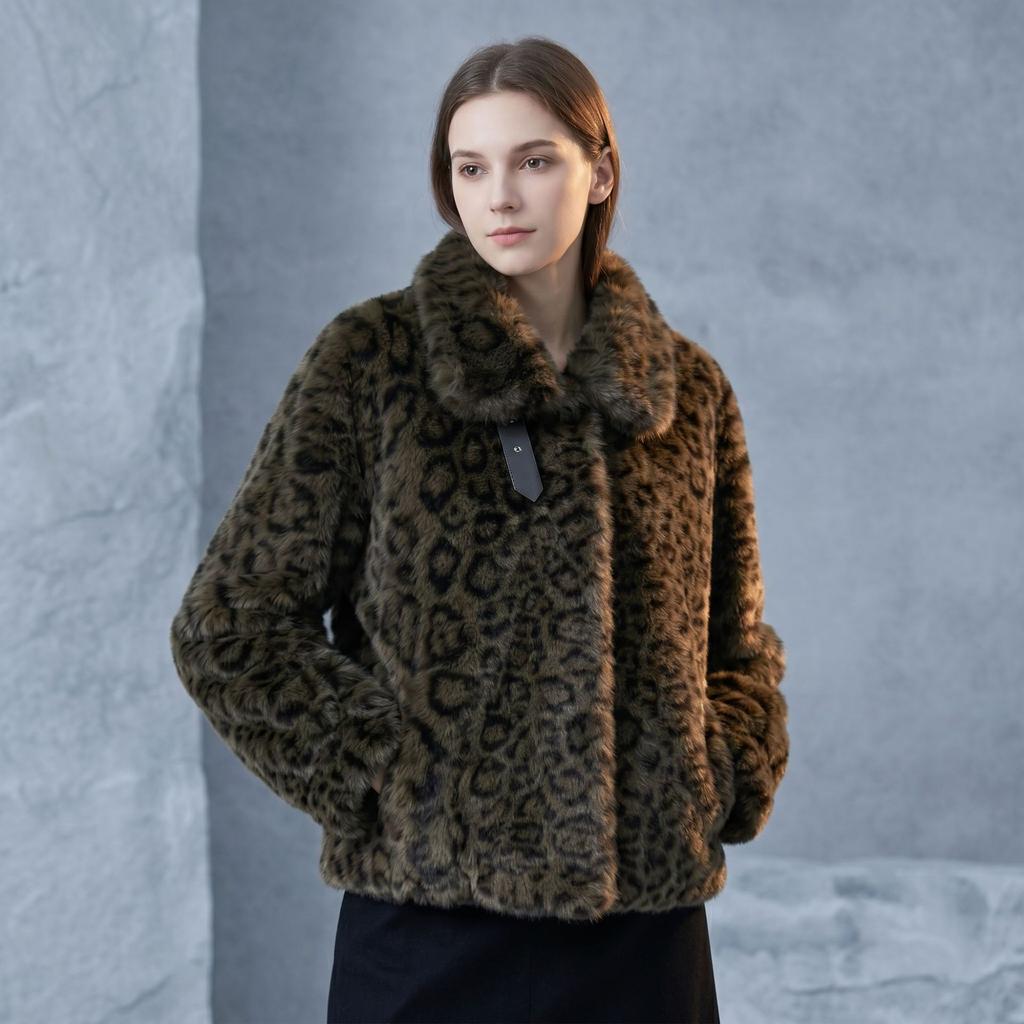 2026 Vintage Leopard Print Coat for Women, Loose Slimming Fleece-Lined Mid-Length Wool Jacket, Source Factory