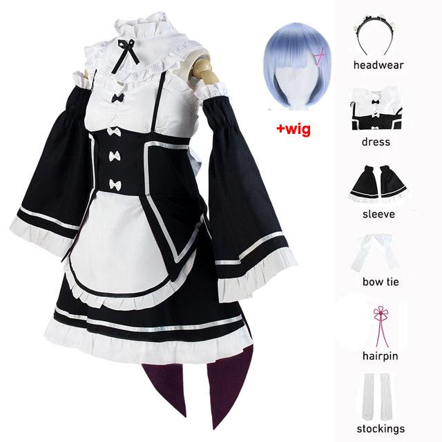 Рэм/Рем Косплей Re:Zero Kara Hajimeru Isekai Seikatsu, черный костюм, платье служанки, костюм на Хэллоуин, аниме, праздничное платье