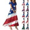 Women's Summer Casual Fashion Independence Day Printed Dresses V-Neck Short Sleeve Dresses