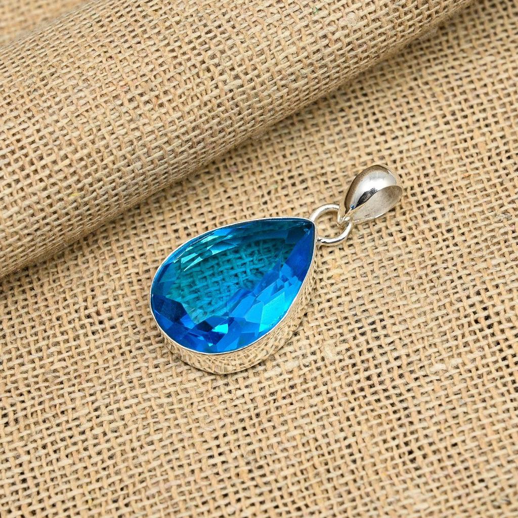 Великолепный синий топаз, драгоценный камень ручной работы, стерлинговое серебро 925 пробы, ювелирный кулон для свадебного подарка