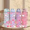 1PC Pink Heart Love Seamless Print 750ml Color Plastic Sports Water Bottle Leakproof Flip Straw Lid Suitable for Sports Office Home Use