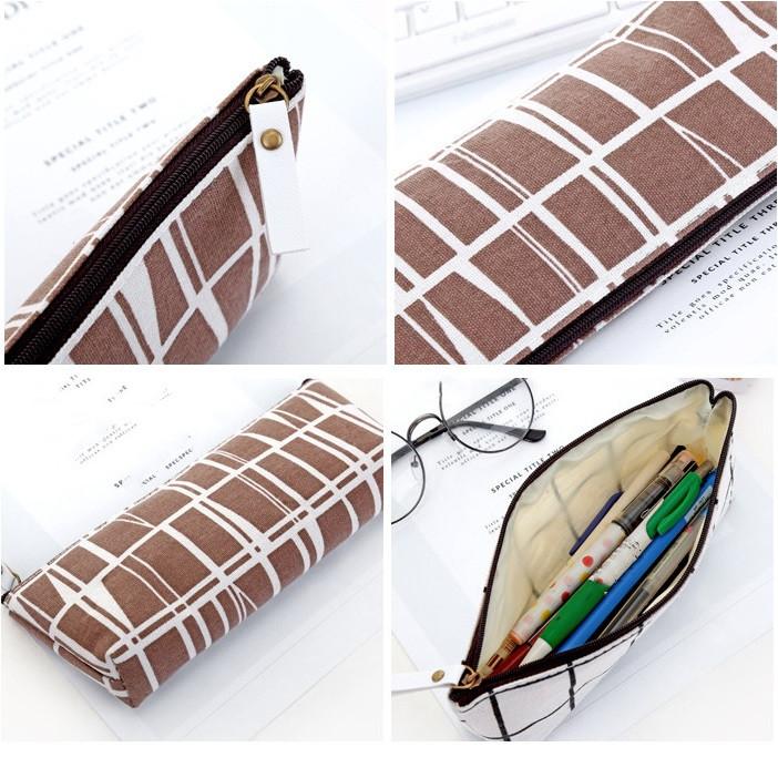 Корейский простой милый сетчатый холщовый пенал Kawaii, студенческие канцелярские принадлежности, школьные принадлежности, портативные офисные аксессуары, сумка для ручек
