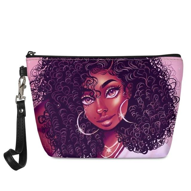 Custom Makeup Bags Afro African Girls Print Cute Cosmetic Bag Beauty Travel Organizer Make up Pouch Suitcase Women Toiletry Bag
