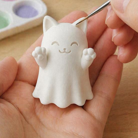 Уникальные Декорации для Праздничного Стола, 3D-Печатная Милая Фигурка Кота-Призрака, Подмигивающая, Улыбающаяся, Удивленная, Жуткий Хэллоуинский Декор, Белый ПЛА, Формы для Поделок, Пустые, Для DIY