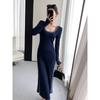 Long Sleeve Split Knitted Dress Women's Autumn New High-end Temperament Muse Fan Inner Long Dress