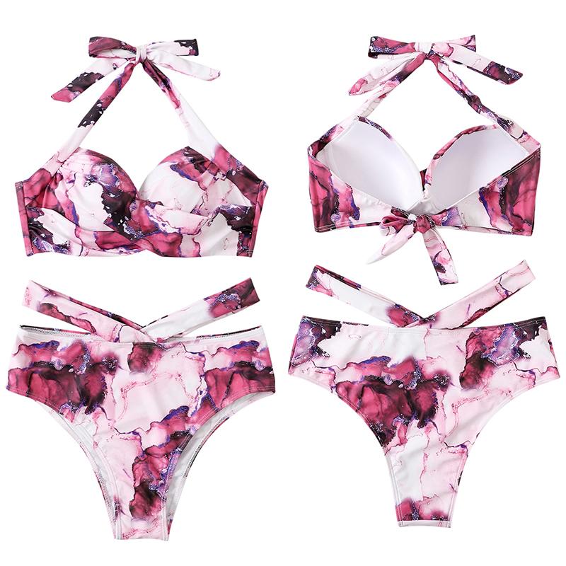 Push Up Bikini High Waist Swimsuits Twisted Swimwear Women  New Solid Biquini Halter Bathing Suit Cut Out Beach Wear EMA