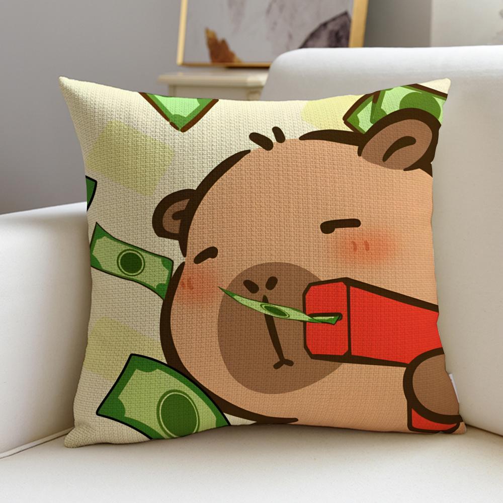 Calm CCapybaraS Cushion Cover Breathable and skinfriendly linen pillowcase square removable and washable cushion