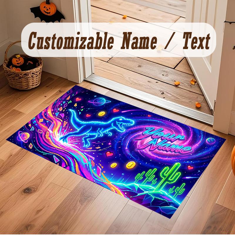 Dinosaur Theme Soft Crystal Velvet Rug Custom Name & Text Print Non Slip Floor Rug for Bedroom Living Room