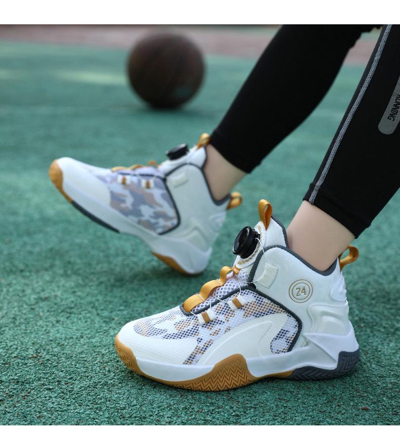 Баскетбольные кроссовки с вращающимися кнопками для мальчиков 2023 года: Нескользящая профессиональная обувь для тренировок