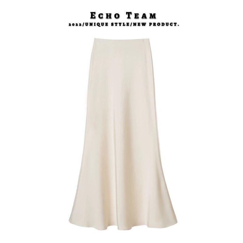 Женская юбка-русалка А-силуэта - Весна/Лето 2025 Корейский стиль Средняя длина Ацетатный атлас Драпированная юбка