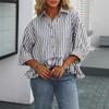 Женская мода Повседневная полосатая рубашка с кружевной отделкой по низу, свободного кроя, с рукавом три четверти