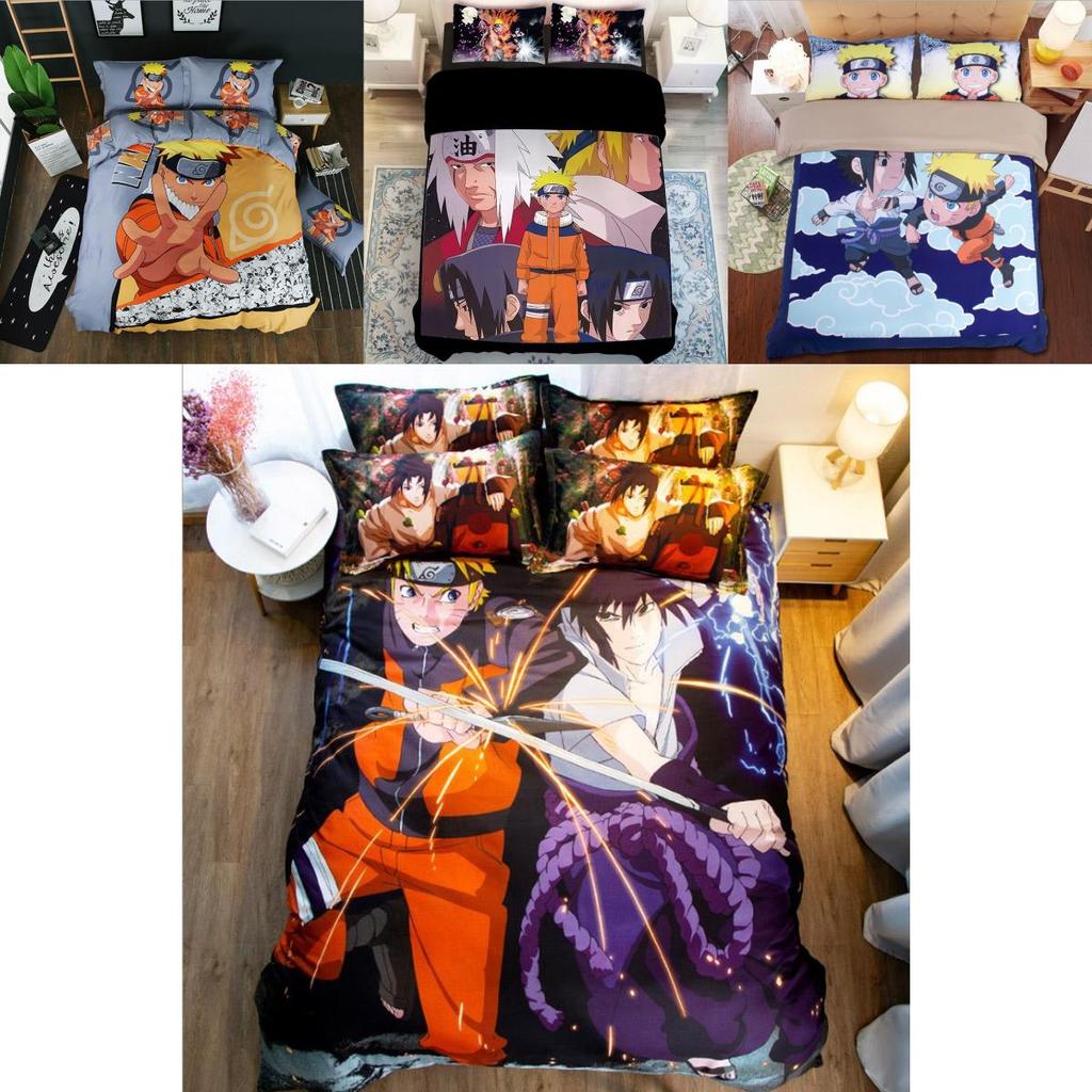 Naruto Comic Pattern Bedding Set Duvet Cover And Pillowcases Soft Lightweight For Students