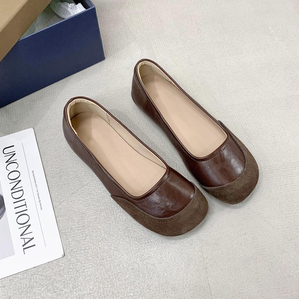 Retro Round Head Shallow Mouth Single Shoes Women Spring and Autumn New Evening Wind Flat Office Casual Comfortable Shoes