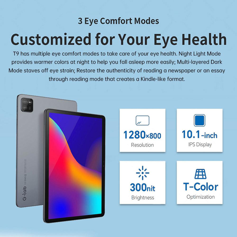Планшет G-tab T9 Android 14, 10,1 дюйма 1280*800 IPS экран, RK3526 4 ядра до 2,0 ГГц, 6 ГБ ОЗУ (3 ГБ + 3 ГБ расширение) 64 ГБ ПЗУ