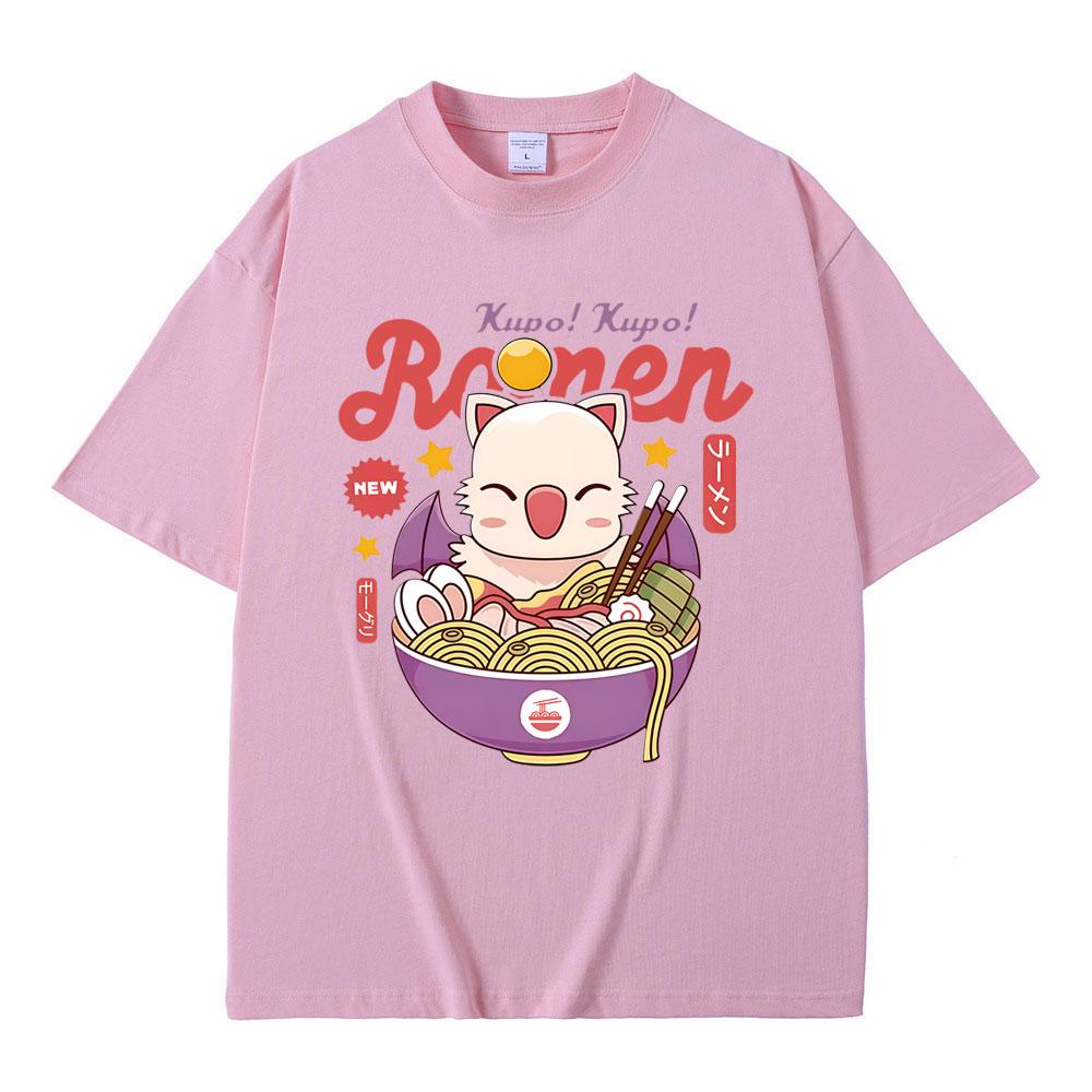 Game FINAL FANTASY XIV Merch T-shirt Funny Moogle Kupo Ramen Graphic T-shirts Men Women Casual Oversized Vintage Cotton T-shirts