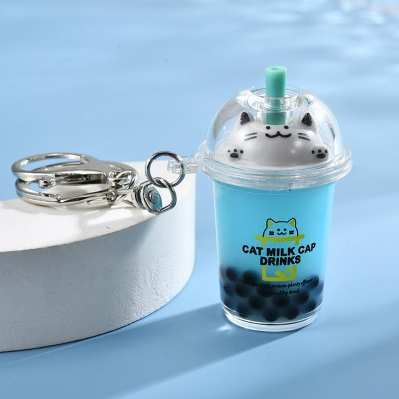 Подвеска Cat Bubble Tea, мультяшный чай с молоком, кулоны, брелоки, модные акриловые брелоки, украшения для рюкзаков и телефонов