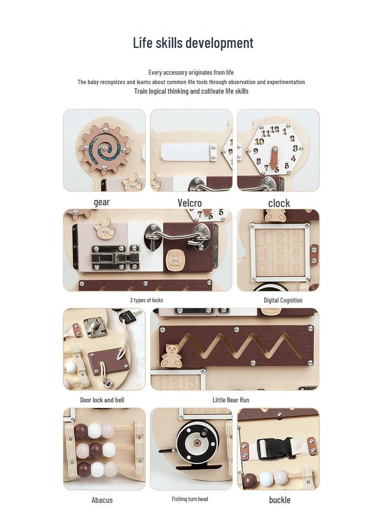 Montessori Wooden Little Bear Busy Board - Early Education & Cognitive Development Toy.