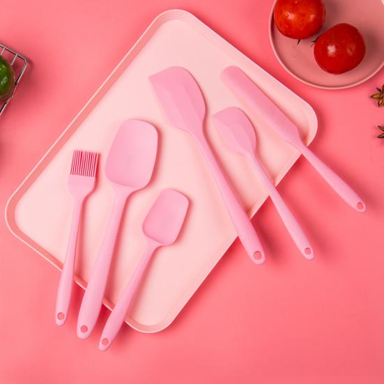 6Pcs/Set Baking Food Scraper Six-piece Set Non-stick Food Grade Silicone Spatula Tool for Baking BBQ Cooking Mixing Scraping Multifunctional