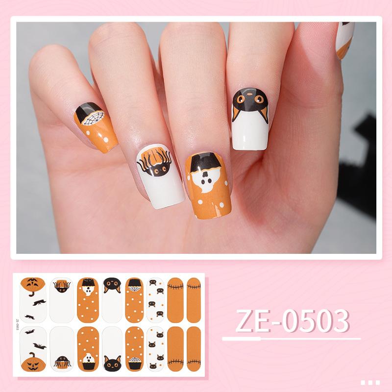 ZE Glow In Dark No-Cure Gel Nail Wraps, Full Cover Halloween Style Autumn Winter Nail Stickers, Nail Patch Films