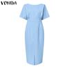 VONDA Летнее женское однотонное тонкое длинное платье с короткими рукавами