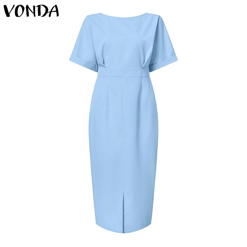 VONDA Летнее женское однотонное тонкое длинное платье с короткими рукавами