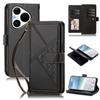 Embossed Secure Clasp 9-Card Slot Vegan Leather Phone Case with Wrist Strap