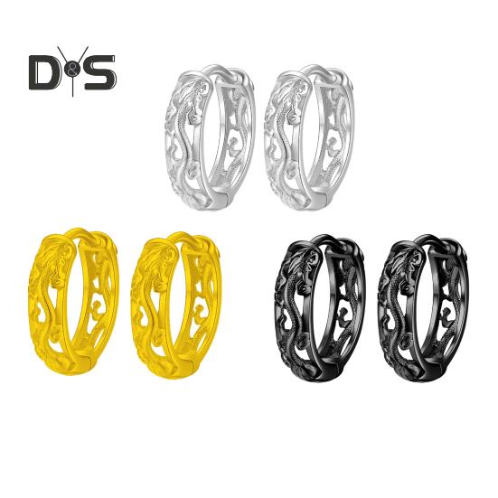 1 Pair Unisex Huggie Earrings Hollow Out Dragon Emboss Polished Golden Round Hoop Earrings Adult Ear Jewelry for Club Party