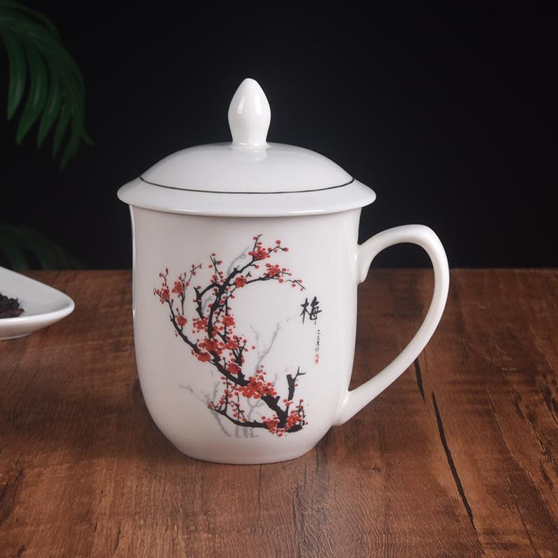 Керамическая чайная чашка Meilan с рисунком бамбука и хризантем, большая емкость, для дома, с крышкой для офиса, конференц-чашка, чашка для гостей, подарочная чашка