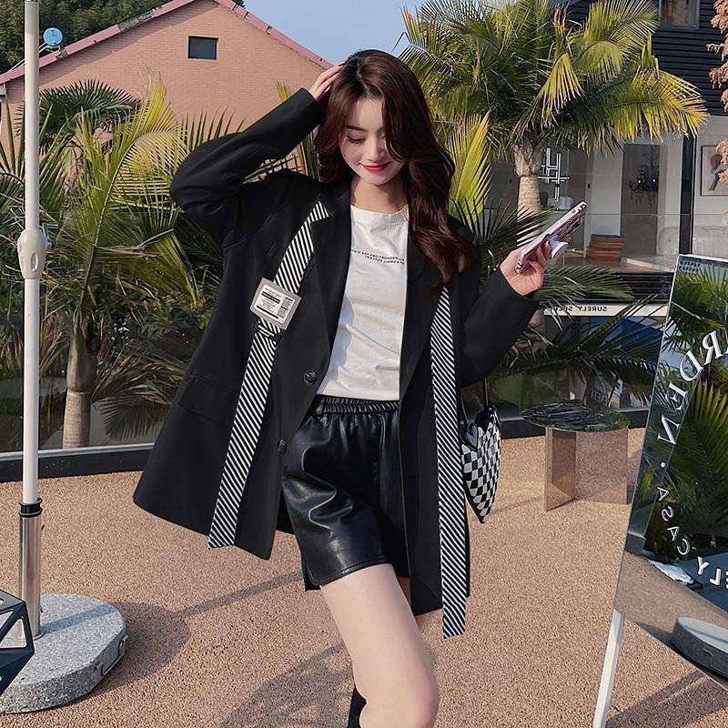 Женский новый британский стиль полосатый галстук пиджак женский свободный костюм