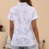 Women Cotton Linen Shirt Turn Down Collar Single Breasted Blouse White Yellow Blue Tops Summer Short Sleeve Floral Print Shirts