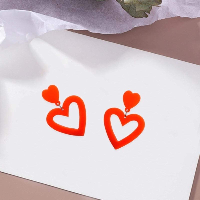 Стильные Акриловые Серьги-Подвески Розовые Сердечки Серьги-Капли Женские Вечерние Полые Серьги-Заявление Подарок на День Святого Валентина Легкие