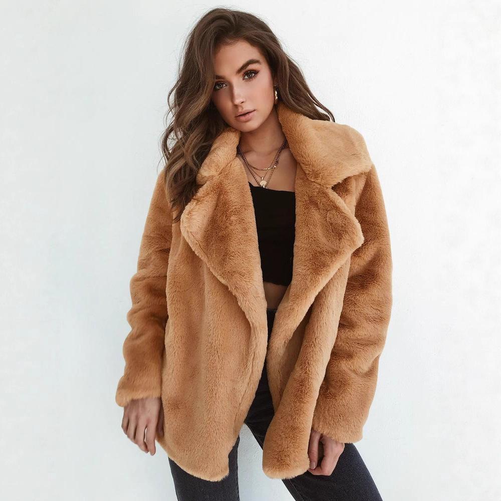 Women Faux Fur Elegant Brown Shaggy Coats Autumn Winter Warm Plush Teddy Coat Streetwear Female White Furry Fluffy Jacket
