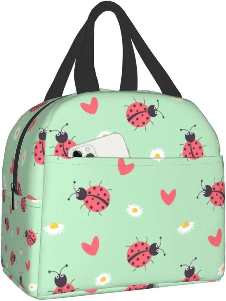 Ланч-бокс Dots Ladybug, термосумка для ланча для женщин и мужчин, многоразовые сумки для ланча, идеально подходят для офиса, кемпинга, походов, пикника