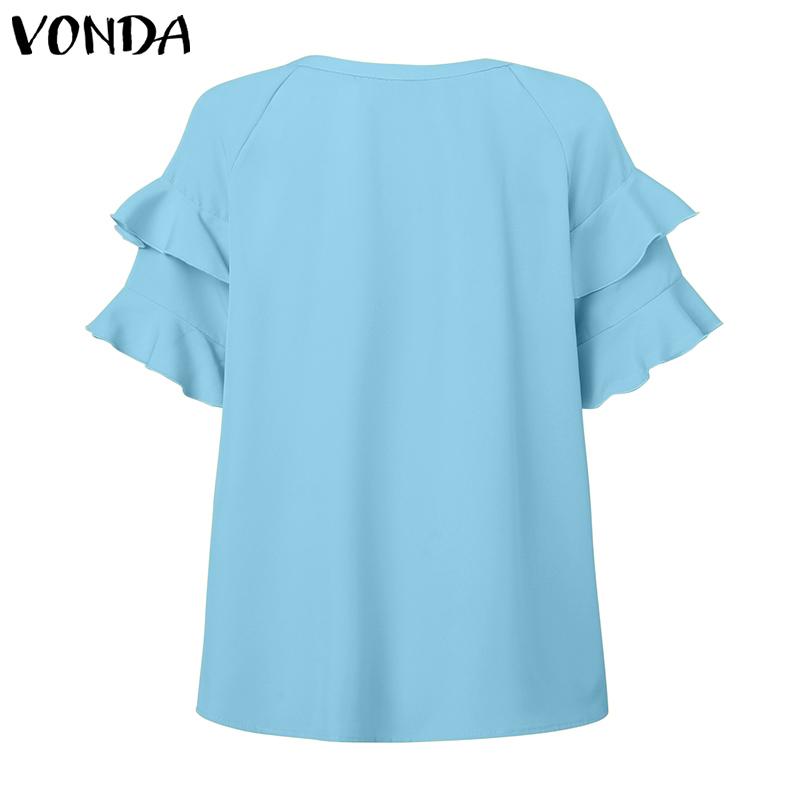 VONDA Женские летние блузки с короткими рукавами и оборками вокруг шеи