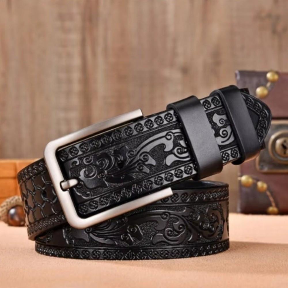 PU Embossed Leather Belt Embossed Waistband Retro Women's Faux Leather Belt