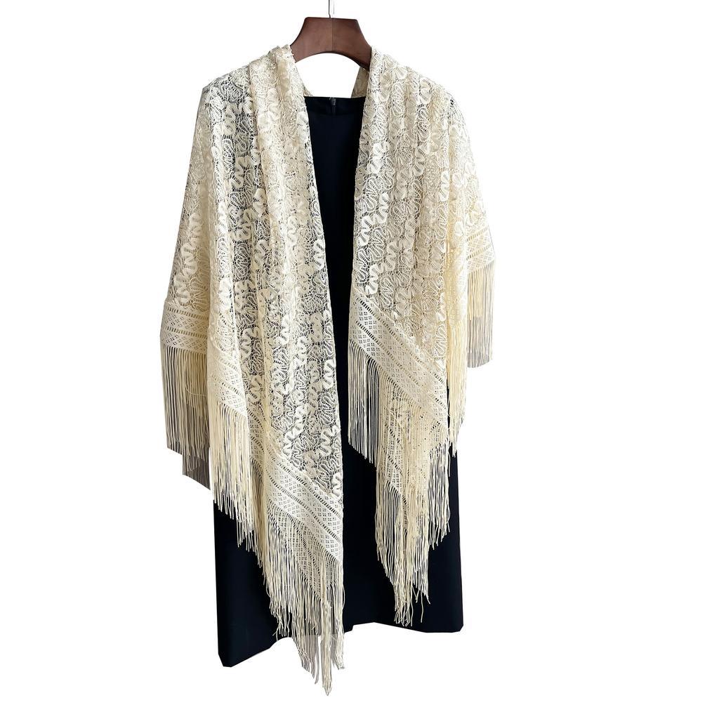 Летний кружевной вязаный ажурный шелковый шарф-шаль, длинный с тонким шарфом-накидкой