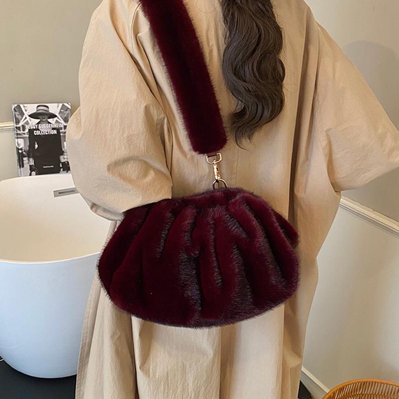 Yogodlns Модная сумка-облако с драпировкой, маленькие сумки на плечо из мягкого искусственного меха для женщин, зимний тренд, сумки-тоут, сумка через плечо