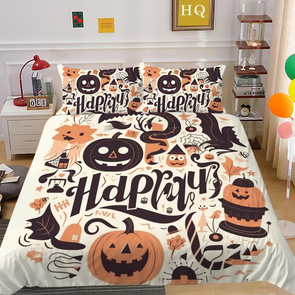 3D Halloween Home Bedding Set Terrorist Atmosphere Decoration Quilt Cover Pillowcase Set AU/DE/EU/US Full Size Soft Bedroom Decoration