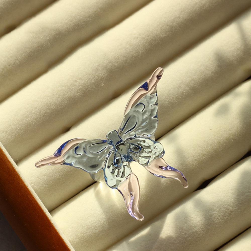 Exquisite Colorful Flower Ring Glass Crafts Chinese Dragon Ring Glaze Butterfly Ring Party Favors