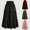 Bohemian Style Women Skirt Elastic High Waist Adjustable Drawstring Cake Skirt Solid Color A-Line Summer Skirt