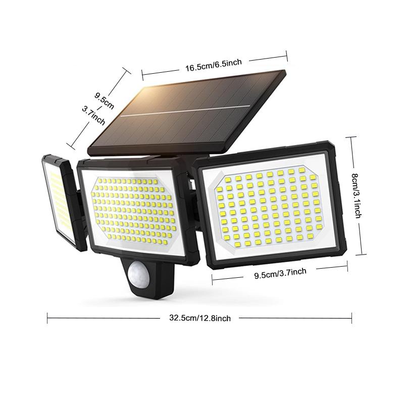 Уличные солнечные фонари с 3 режимами, солнечные настенные фонари с датчиком движения, водонепроницаемый солнечный прожектор IP65 для сада, двора, гаража