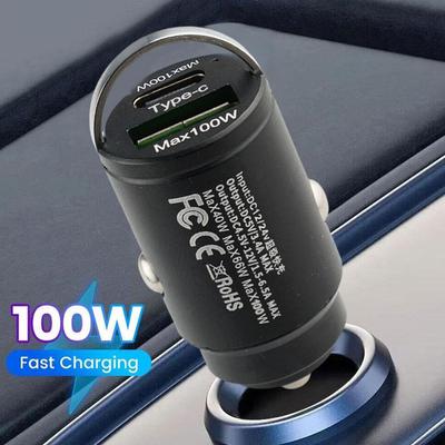 Автомобильное зарядное устройство USB с двумя портами мощностью 200 Вт, сверхбыстрая зарядка через прикуриватель, 12–24 В, алюминиевый адаптер для зарядки сотового телефона