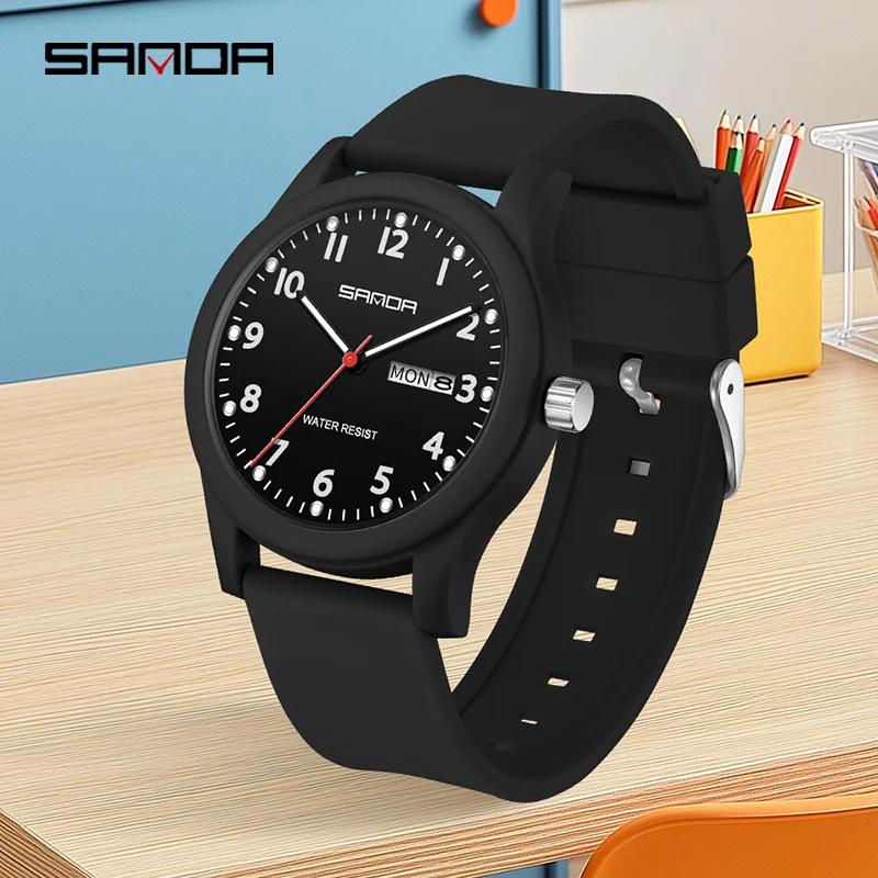SANDA New Student Watch Fashion Unisex Watch TPU Strap Date Luminous Waterproof Wristwatch Casual Sports Ladies Watch