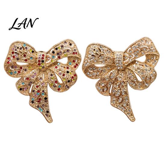 Women Brooch Pin Vintage Rhinestone Bow Pin, Bowknot Shape Alloy Lapel Secure Clasp Sweater Cardigan Coat Clothing Accessories, Fashion Jewelry