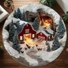 3D Снежная ферма Круглый ковер Красный амбар Сосны Снежная земля Дизайн пещеры Коврик Зимняя страна В помещении Домашний декор Ковер для гостиной