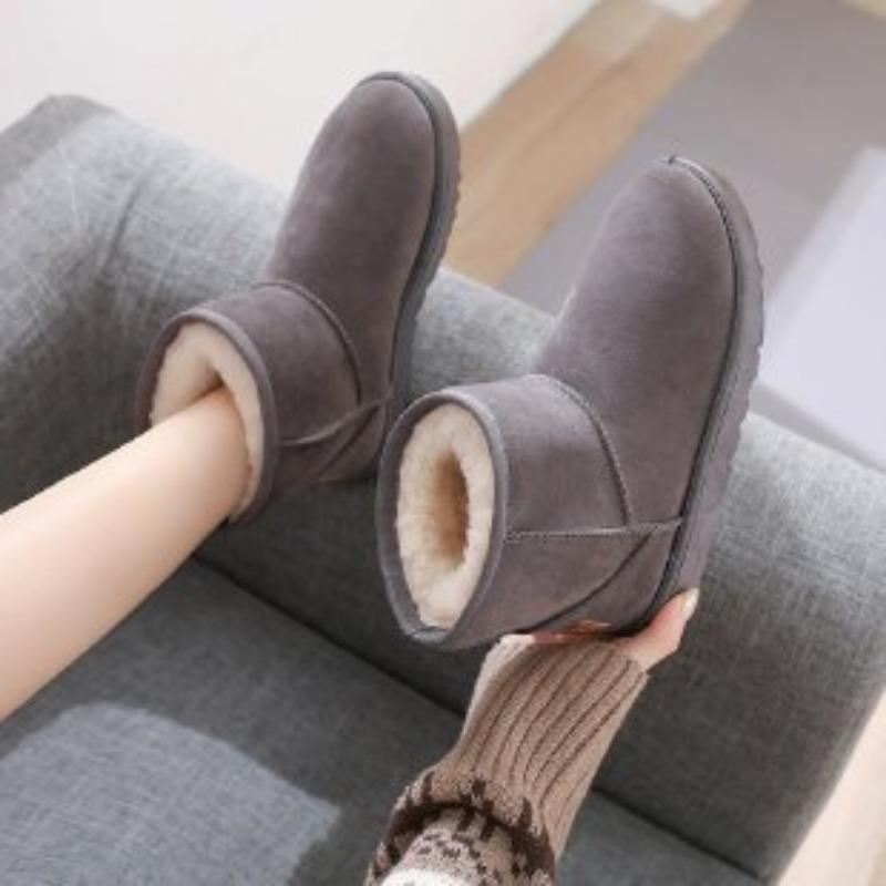 Snow Boots Women's New Winter Fur Integrated Fleece Thickened Warm Snow Cotton Shoes Short Boots