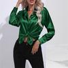 Spring Autumn Satin Blouse Imitation Silk Long Sleeve Shirt for Women's Plus Size Loose Tops