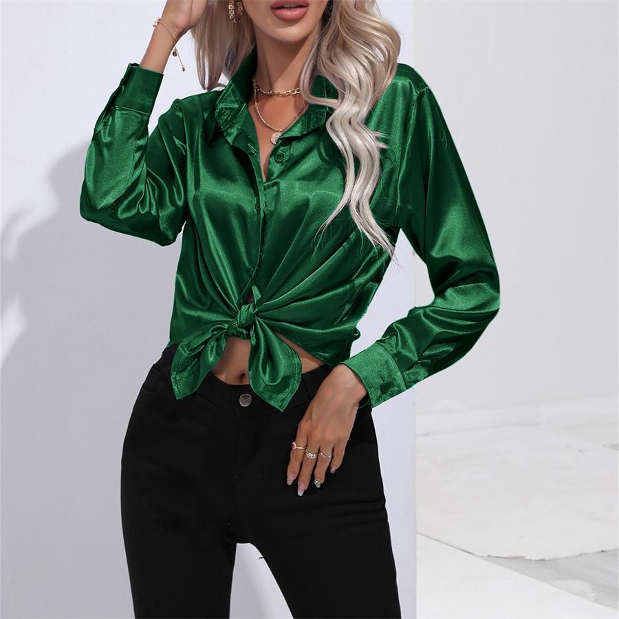 Spring Autumn Satin Blouse Imitation Silk Long Sleeve Shirt for Women's Plus Size Loose Tops